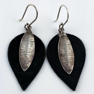Silpada Silver & Leather "Layered Leaf" Earrings W3274